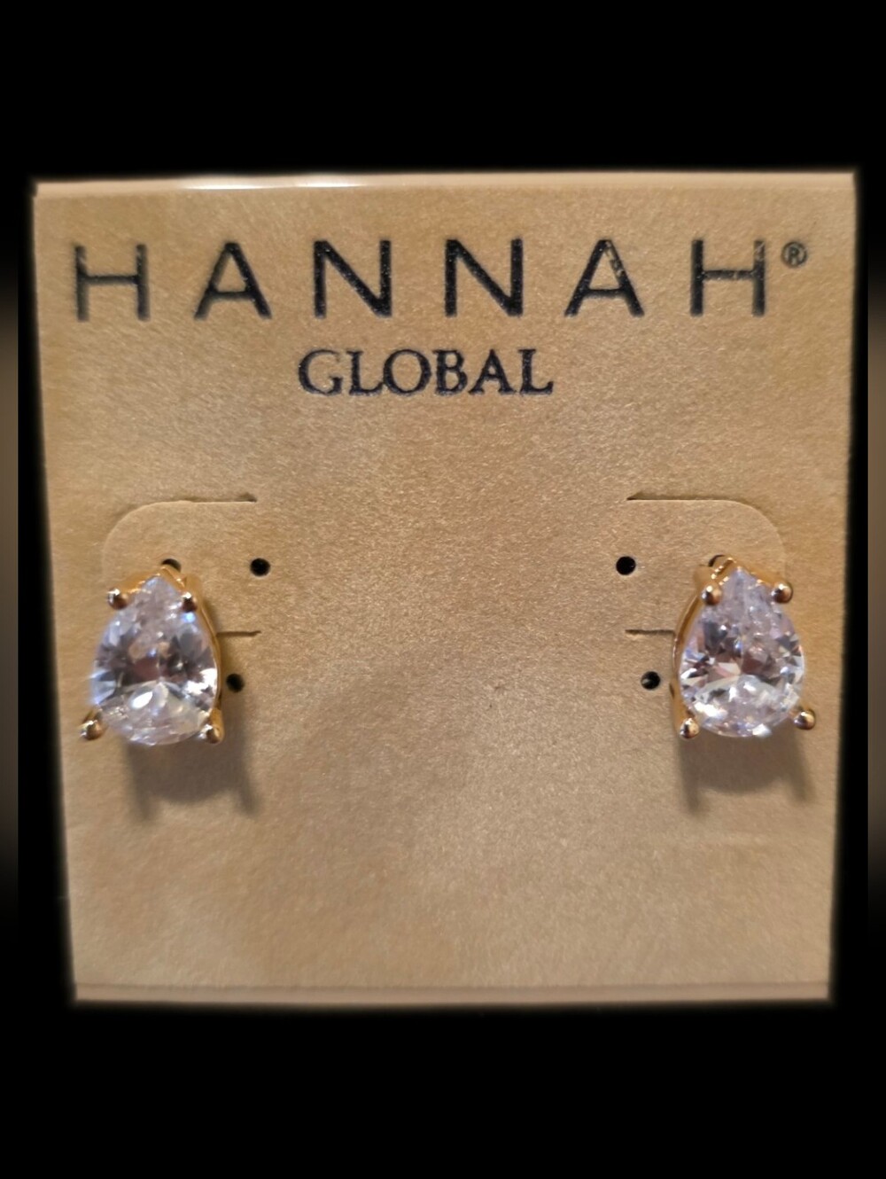 Gold Teardrop Clear Crystal Stud Earrings